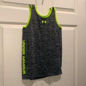 small Under armour tank, grey w/ neon green/yellow accents, summer/workout wear.